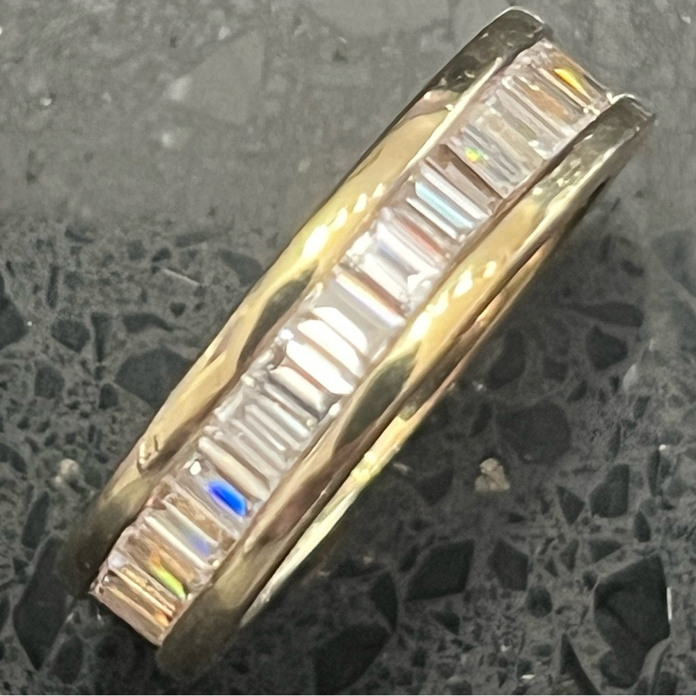 Diamonique Gold Band Ring with Crystal Baguettes